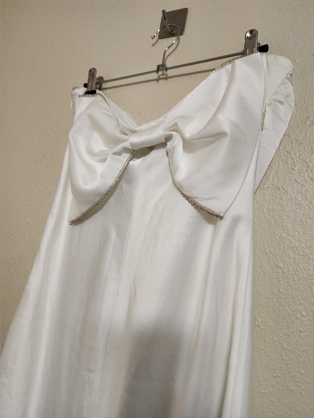 Lulus Luxe Crush White Satin Rhinestone Bow Strapless Midi Dress XL Wedding - Picture 9 of 11